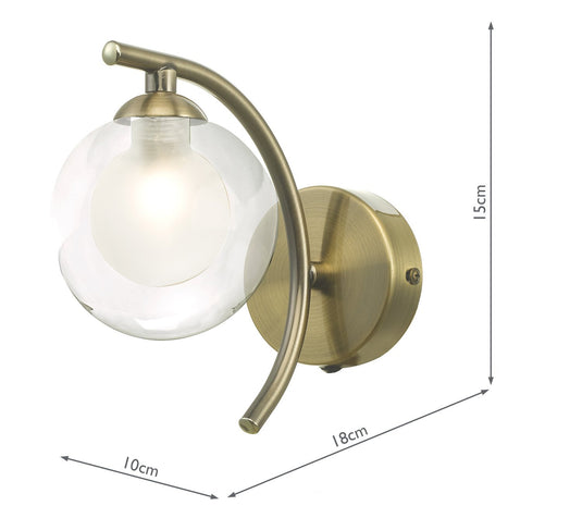 Dar Lighting NAK0775-04 Nakita Wall Light Antique Brass With Clear/Opal Glass - 27172