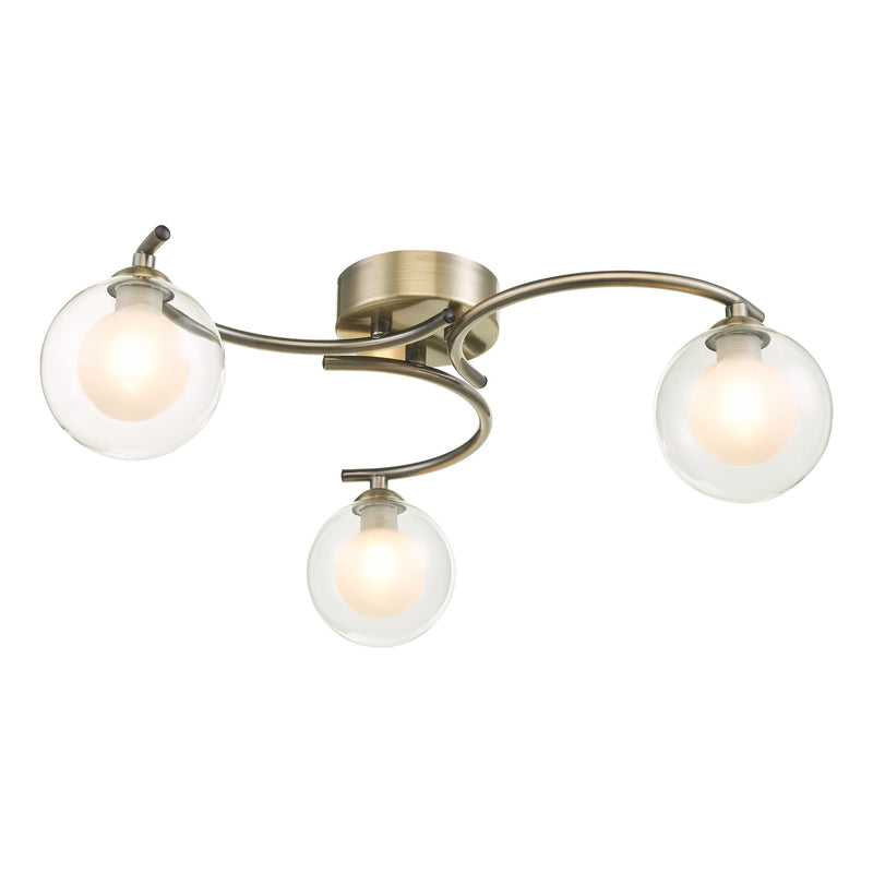 Load image into Gallery viewer, Dar Lighting NAK5375-04 Nakita 3 Light Semi Flush Antique Brass With Clear/Opal Glass - 30763
