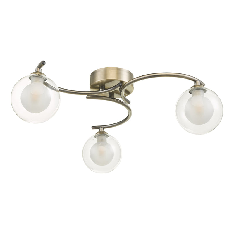 Load image into Gallery viewer, Dar Lighting NAK5375-04 Nakita 3 Light Semi Flush Antique Brass With Clear/Opal Glass - 30763
