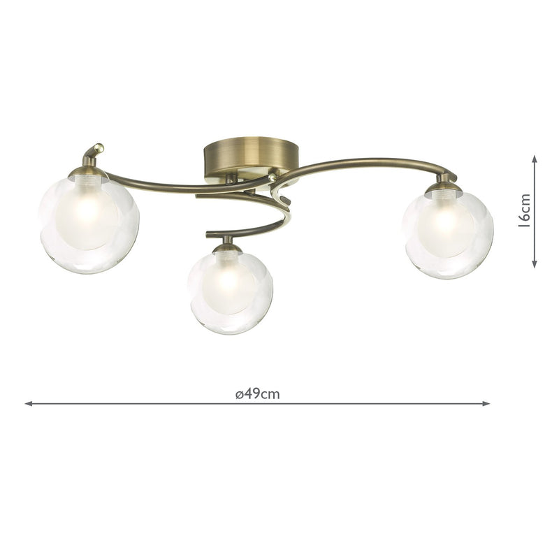 Load image into Gallery viewer, Dar Lighting NAK5375-04 Nakita 3 Light Semi Flush Antique Brass With Clear/Opal Glass - 30763
