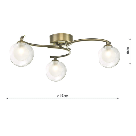 Dar Lighting NAK5375-04 Nakita 3 Light Semi Flush Antique Brass With Clear/Opal Glass - 30763