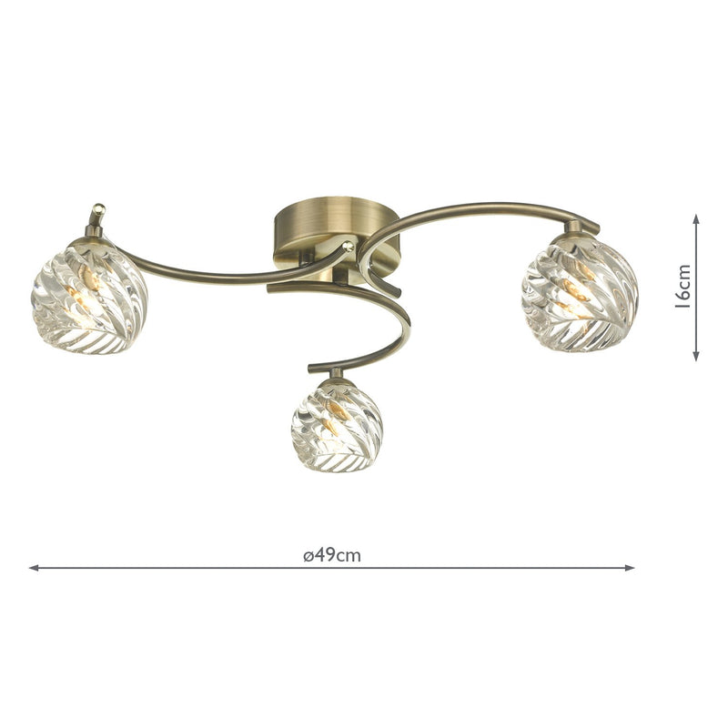 Load image into Gallery viewer, Dar Lighting NAK5375-05 Nakita 3 Light Semi Flush Antique Brass With Twisted Open Glass - 37159
