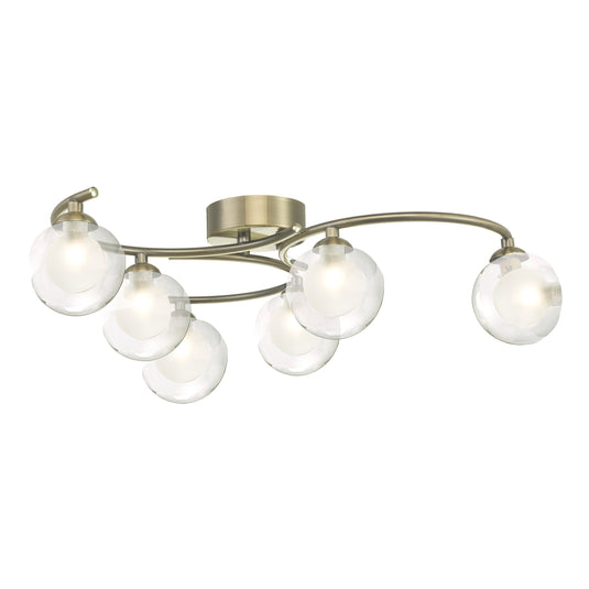Dar Lighting NAK6475-04 Nakita 6 Light Semi Flush Antique Brass With Clear.Opal Glass - 30542