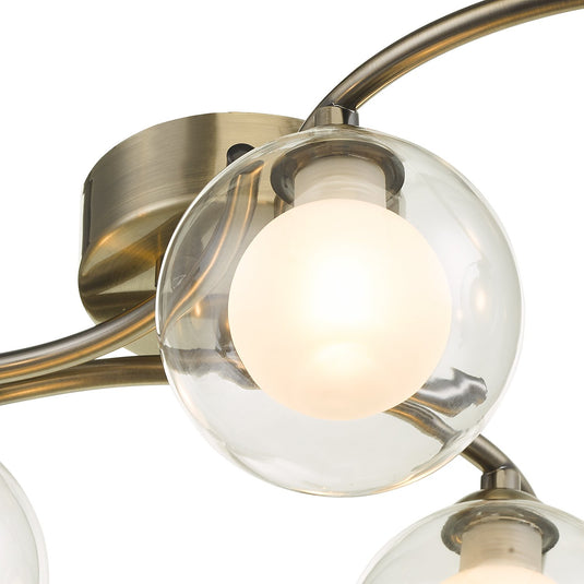 Dar Lighting NAK6475-04 Nakita 6 Light Semi Flush Antique Brass With Clear.Opal Glass - 30542