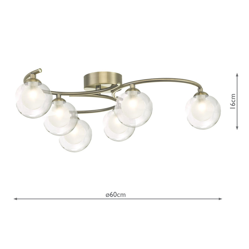 Load image into Gallery viewer, Dar Lighting NAK6475-04 Nakita 6 Light Semi Flush Antique Brass With Clear.Opal Glass - 30542
