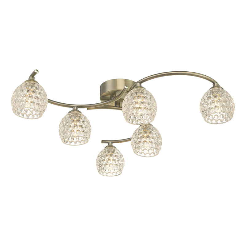 Load image into Gallery viewer, Dar Lighting NAK6475-06 Nakita 6 Light Semi Flush Antique Brass With Dimpled Glass - 37164
