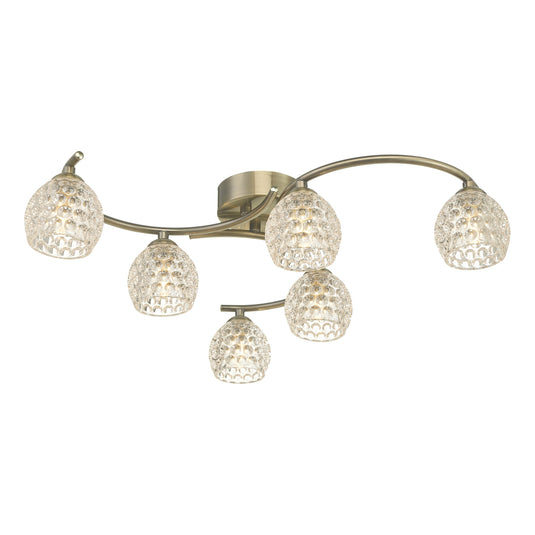Dar Lighting NAK6475-06 Nakita 6 Light Semi Flush Antique Brass With Dimpled Glass - 37164