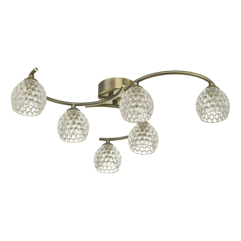 Load image into Gallery viewer, Dar Lighting NAK6475-06 Nakita 6 Light Semi Flush Antique Brass With Dimpled Glass - 37164
