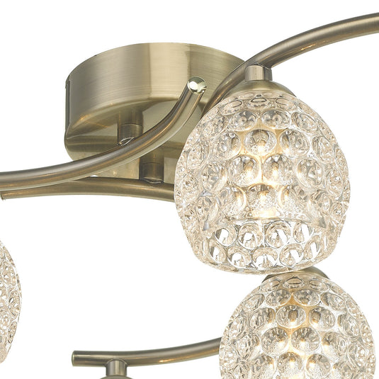 Dar Lighting NAK6475-06 Nakita 6 Light Semi Flush Antique Brass With Dimpled Glass - 37164