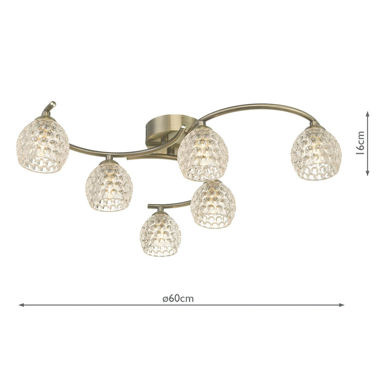 Load image into Gallery viewer, Dar Lighting NAK6475-06 Nakita 6 Light Semi Flush Antique Brass With Dimpled Glass - 37164
