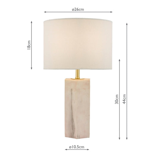 Dar Lighting NAL4203 Nalani Table Lamp Pink & Marble Effect With Shade - 24146