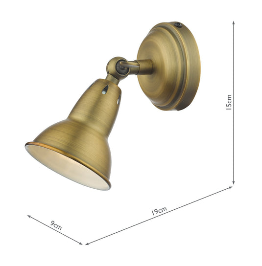 Dar Lighting NAT0742 Nathaniel 1 Light Single Spotlight Aged Brass - 36984