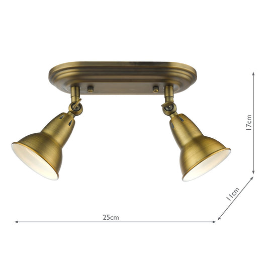 Dar Lighting NAT7542 Nathaniel 2 Light Plate Spotlight Aged Brass - 36986
