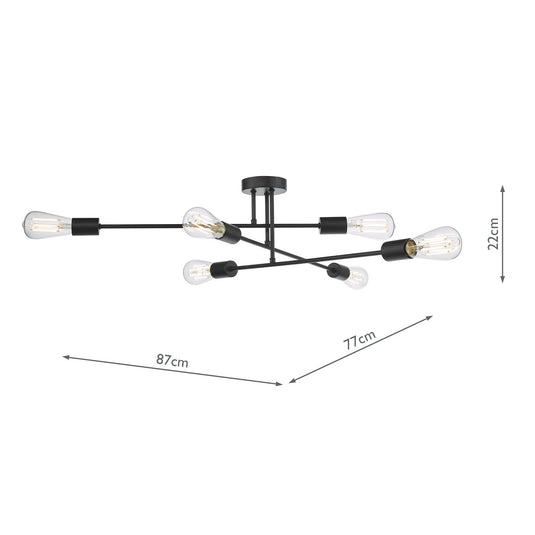 Dar Lighting NEV6422 Neve 6 Light Flush Matt Black - 37165