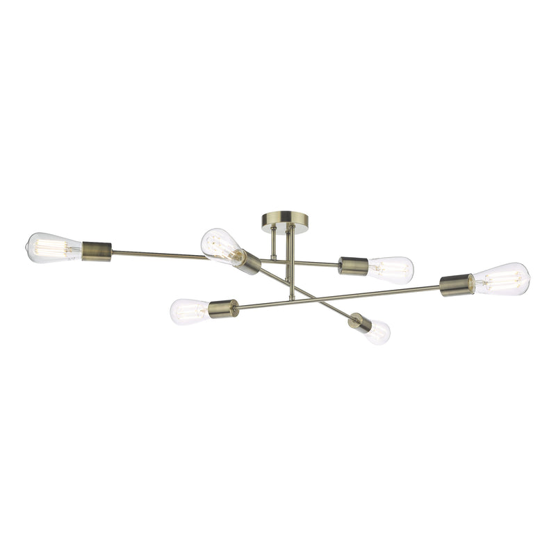 Load image into Gallery viewer, Dar Lighting NEV6475 Neve 6 Light Flush Antique Brass - 37166
