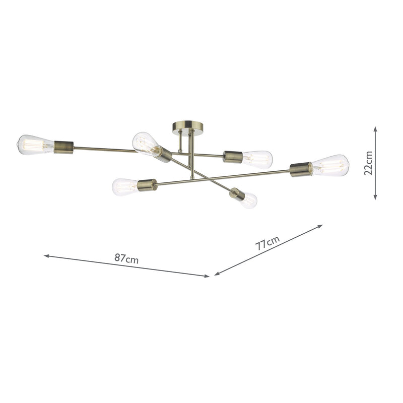 Load image into Gallery viewer, Dar Lighting NEV6475 Neve 6 Light Flush Antique Brass - 37166

