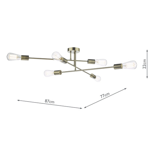 Dar Lighting NEV6475 Neve 6 Light Flush Antique Brass - 37166