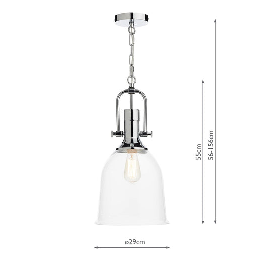 Dar Lighting NOL0108 Nolan 1 Light Pendant Polished Chrome/ Clear - 35273