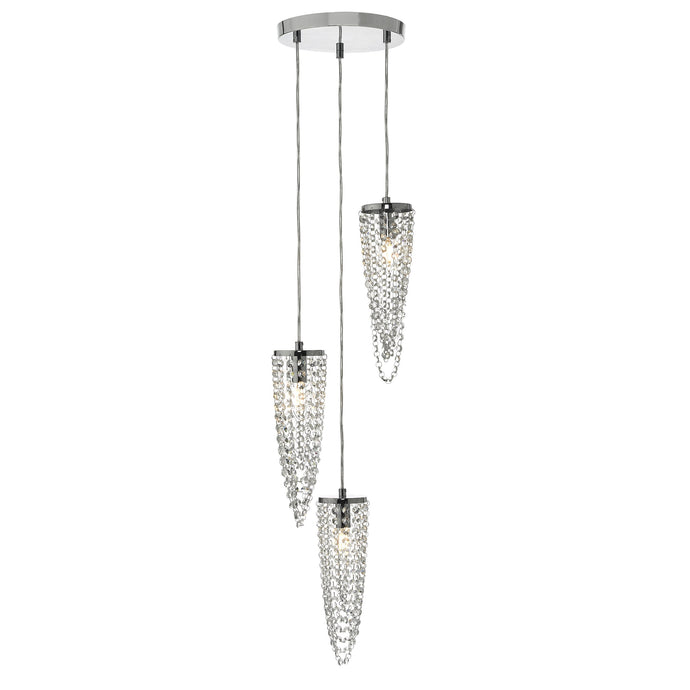 Dar Lighting NUA0350 Nuala 3 Light Cluster Pendant Polished Chrome & Crystal - 25049