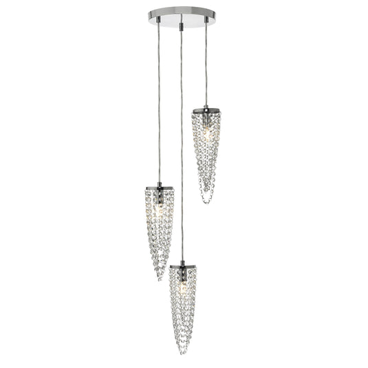 Dar Lighting NUA0350 Nuala 3 Light Cluster Pendant Polished Chrome & Crystal - 25049