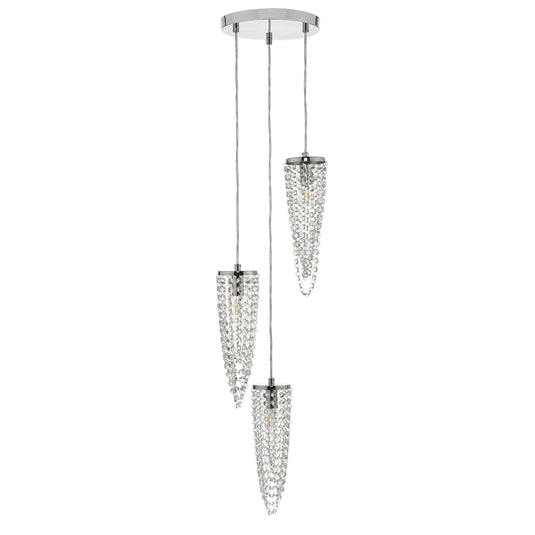 Dar Lighting NUA0350 Nuala 3 Light Cluster Pendant Polished Chrome & Crystal - 25049