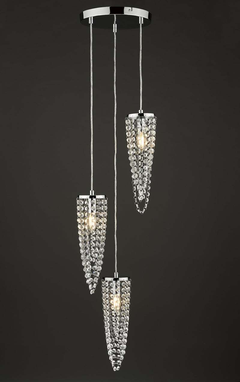 Load image into Gallery viewer, Dar Lighting NUA0350 Nuala 3 Light Cluster Pendant Polished Chrome &amp; Crystal - 25049
