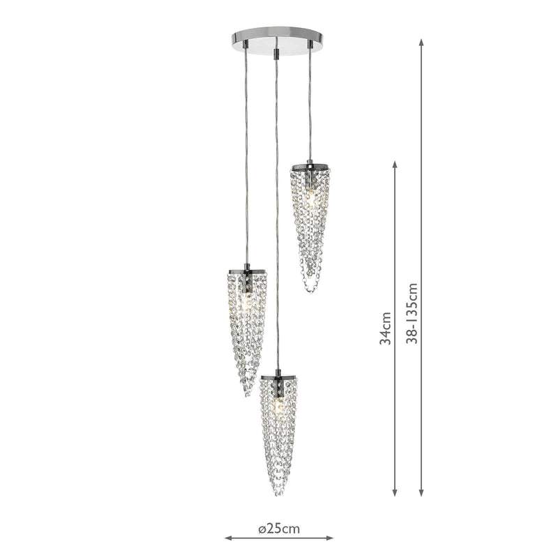 Load image into Gallery viewer, Dar Lighting NUA0350 Nuala 3 Light Cluster Pendant Polished Chrome &amp; Crystal - 25049
