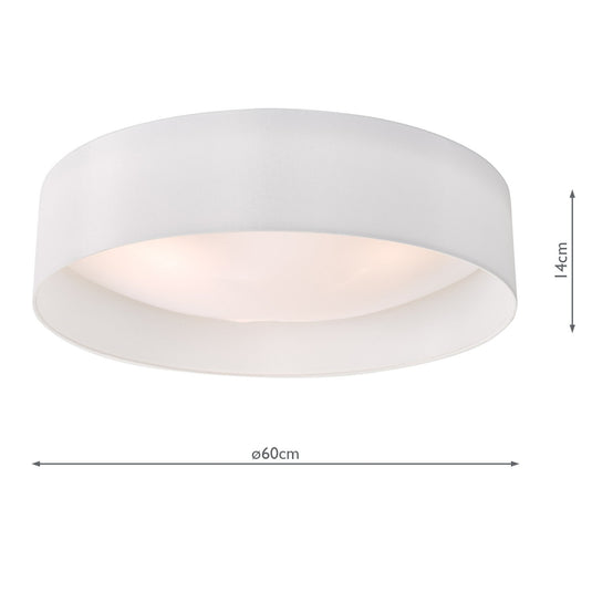 Dar Lighting NYS482 Nysa 3 Light Flush White Faux Silk 60cm - 29955