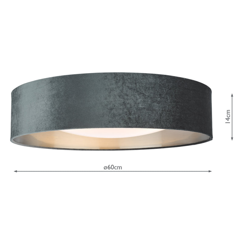 Load image into Gallery viewer, Dar Lighting NYS4861 Nysa 3 Light Flush Velvet Dark Grey Shade 60Cm - 36993
