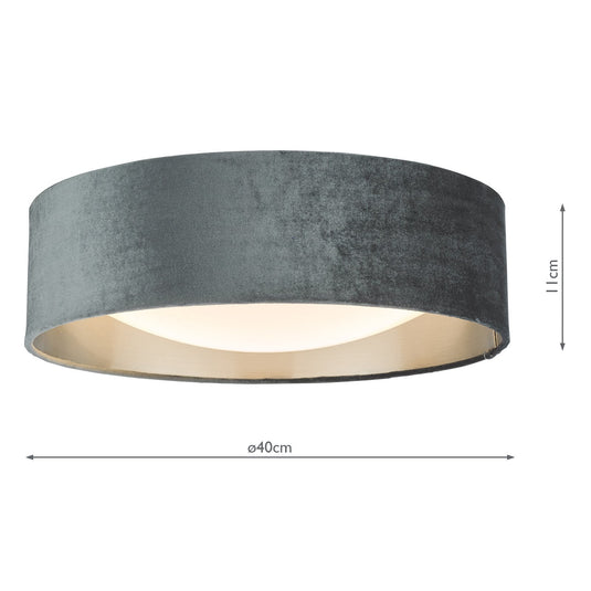 Dar Lighting NYS5061 Nysa 2 Light Flush Velvet Dark Grey Shade 40Cm - 36996