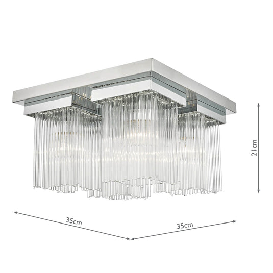 Dar Lighting ODE5250 Odette 4lt Flush Polished Chrome & Glass Rods - 23199