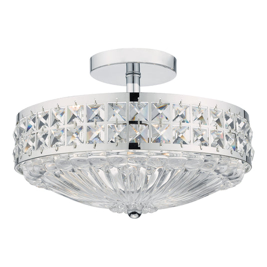 Dar Lighting OLO5350 Olona 3 Light Semi Flush Polished Chrome Crystal Beads and Glass Diffuser - 22244