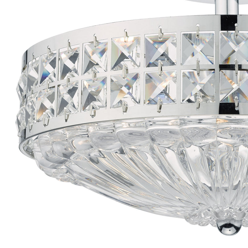 Load image into Gallery viewer, Dar Lighting OLO5350 Olona 3 Light Semi Flush Polished Chrome Crystal Beads and Glass Diffuser - 22244
