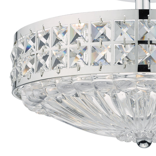 Dar Lighting OLO5350 Olona 3 Light Semi Flush Polished Chrome Crystal Beads and Glass Diffuser - 22244