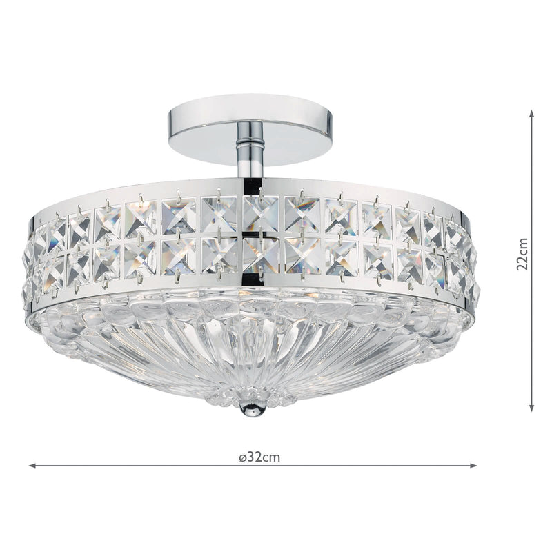 Load image into Gallery viewer, Dar Lighting OLO5350 Olona 3 Light Semi Flush Polished Chrome Crystal Beads and Glass Diffuser - 22244
