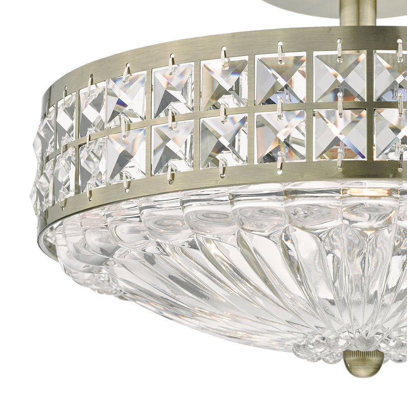 Load image into Gallery viewer, Dar Lighting OLO5375 Olona 3L Light Semi Flush Antique Brass Crystal Beads and Glass Diffuser - 20949
