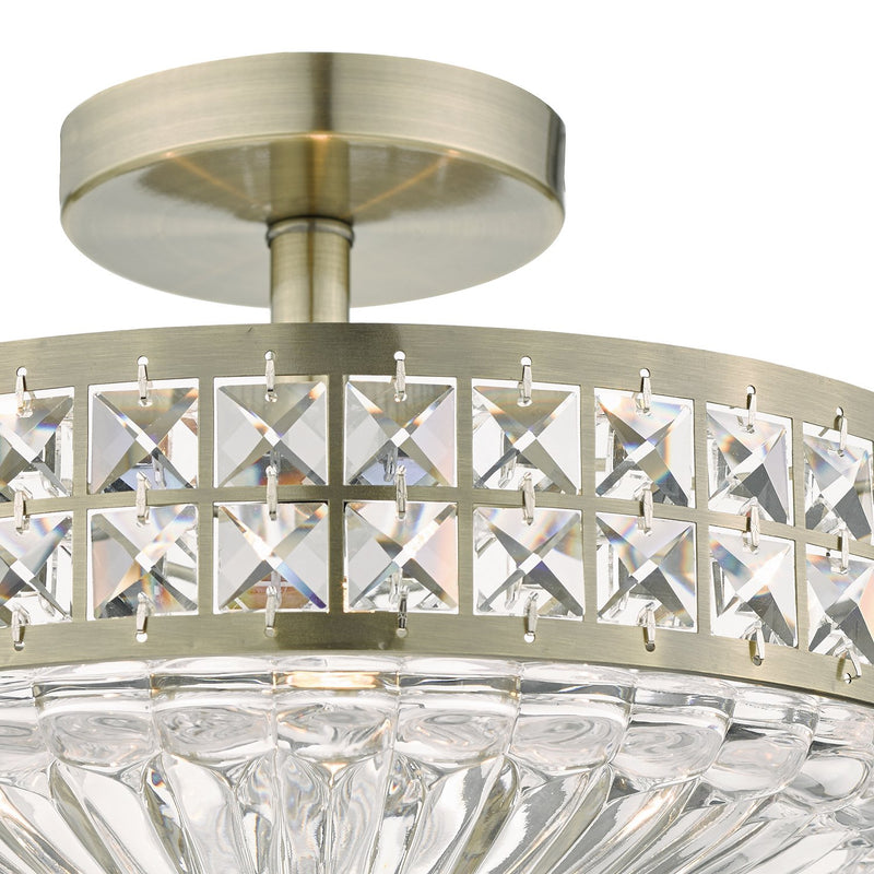 Load image into Gallery viewer, Dar Lighting OLO5375 Olona 3L Light Semi Flush Antique Brass Crystal Beads and Glass Diffuser - 20949
