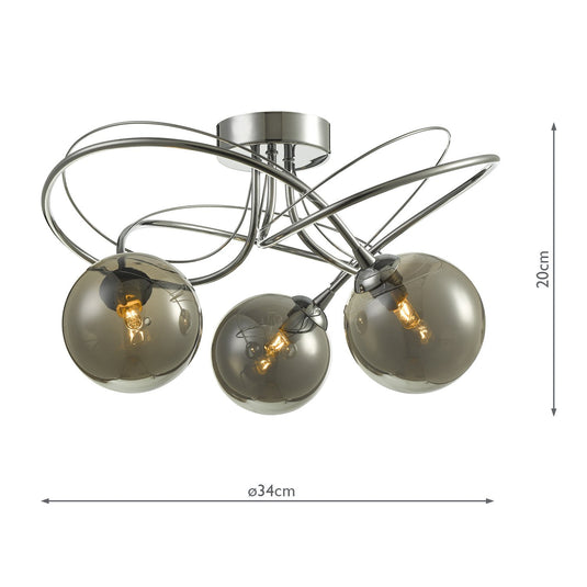 Dar Lighting ONA5350-01 Onawa 3 Light Semi Flush Polished Chrome With Smoked Glass - 37171