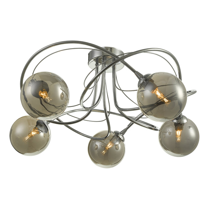 Dar Lighting ONA5450-01 Onawa 5 Light Semi Flush Polished Chrome With Smoked Glass - 37173