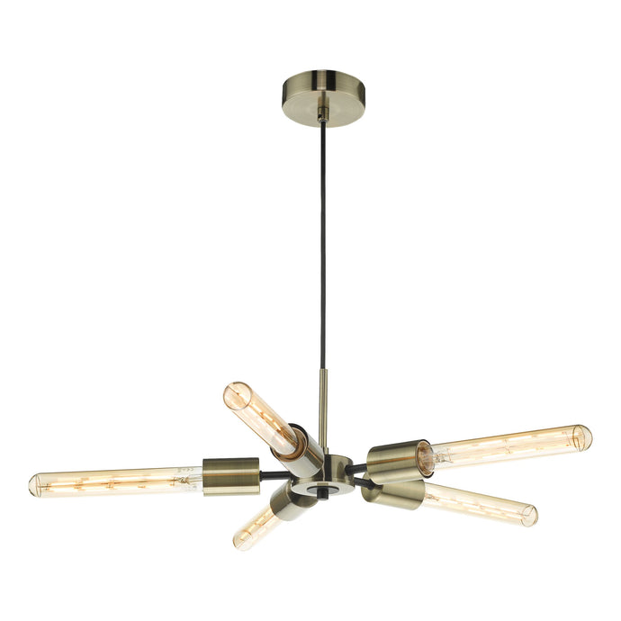 Dar Lighting ONI0575 Onika 5 Light Pendant Antique Brass Matt Black - 35288