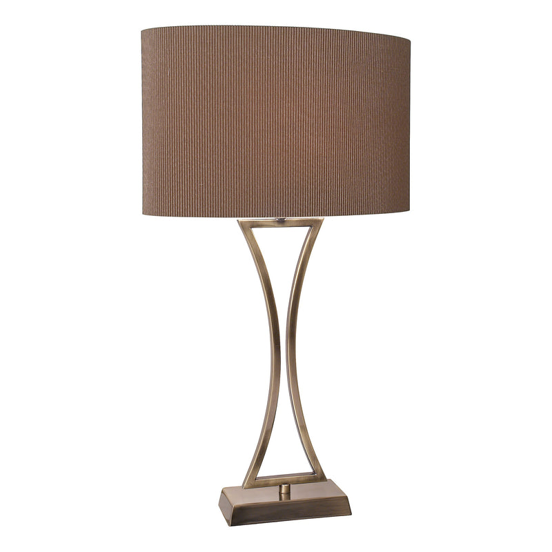 Load image into Gallery viewer, Dar Lighting OPO4175 Oporto Wavy Table Lamp Antique Brass complete with Brown Oval Shade - 15390

