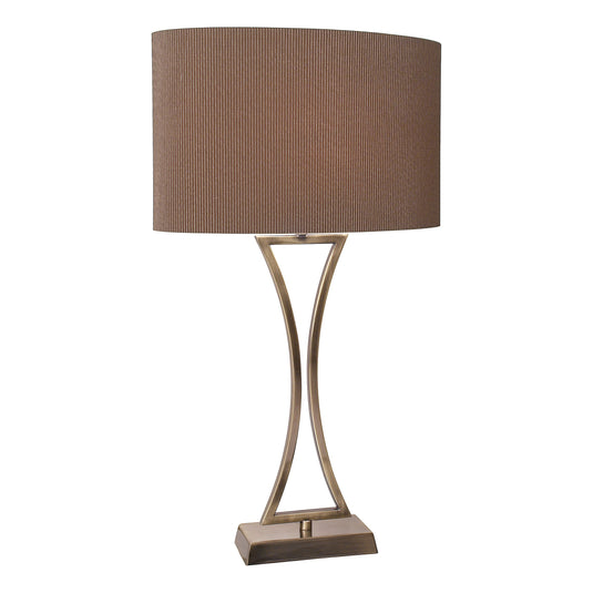 Dar Lighting OPO4175 Oporto Wavy Table Lamp Antique Brass complete with Brown Oval Shade - 15390