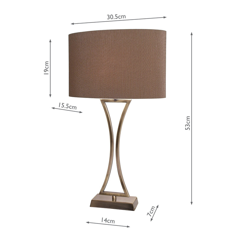 Load image into Gallery viewer, Dar Lighting OPO4175 Oporto Wavy Table Lamp Antique Brass complete with Brown Oval Shade - 15390
