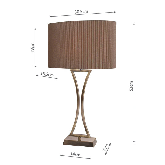 Dar Lighting OPO4175 Oporto Wavy Table Lamp Antique Brass complete with Brown Oval Shade - 15390