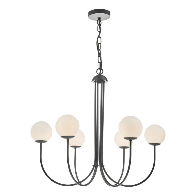 Dar Lighting ORN0622 Ornella 6 Light Pendant Matt Black & Opal Glass - 35293