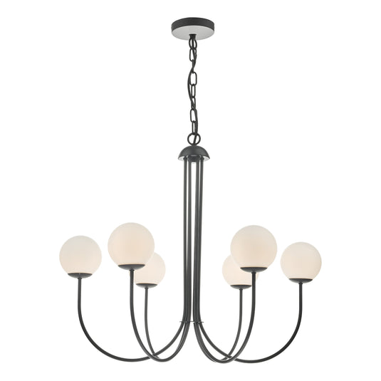 Dar Lighting ORN0622 Ornella 6 Light Pendant Matt Black & Opal Glass - 35293