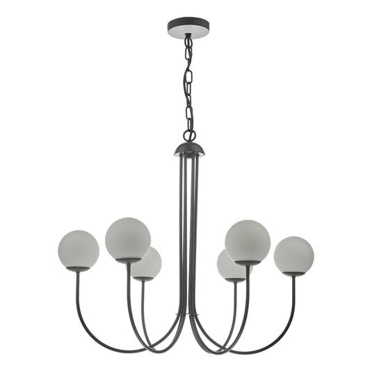Dar Lighting ORN0622 Ornella 6 Light Pendant Matt Black & Opal Glass - 35293