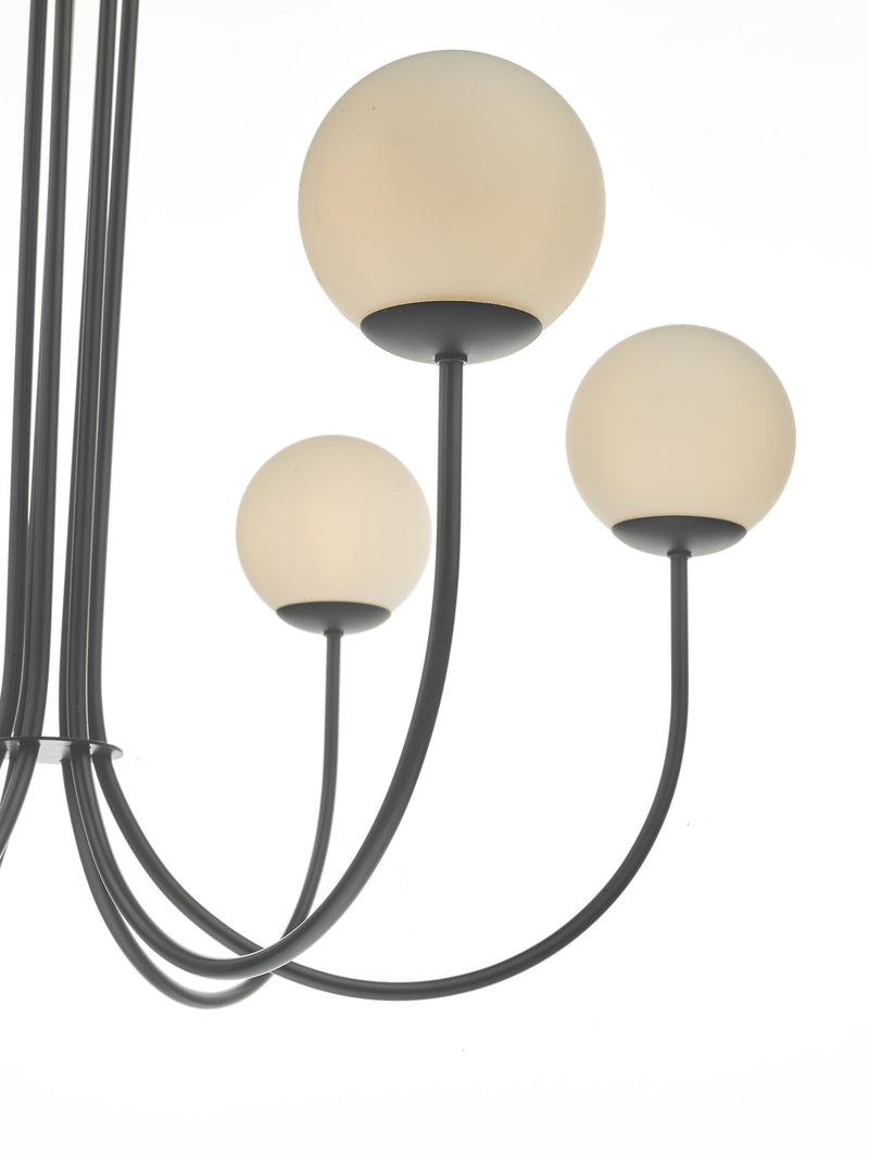Load image into Gallery viewer, Dar Lighting ORN0622 Ornella 6 Light Pendant Matt Black &amp; Opal Glass - 35293
