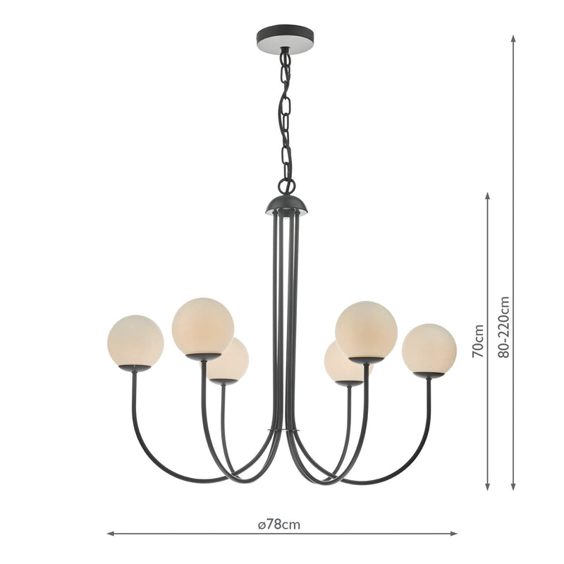 Load image into Gallery viewer, Dar Lighting ORN0622 Ornella 6 Light Pendant Matt Black &amp; Opal Glass - 35293
