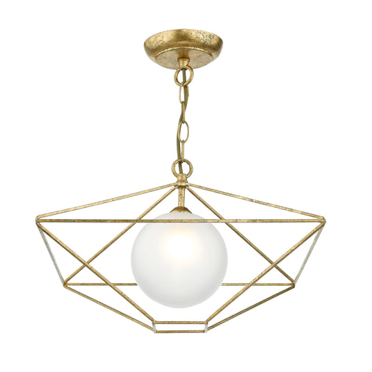 Dar Lighting ORS0135 Orsini 1 Light Pendant Antique Gold Opal Glass Shade - 35295